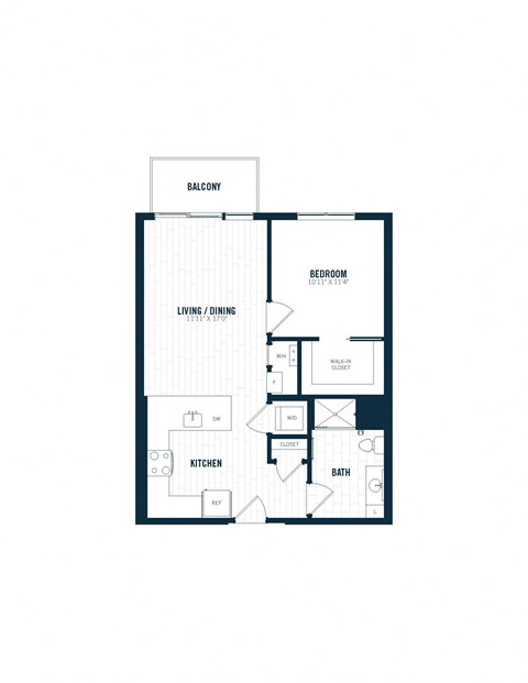 floor plan of an apartment with a bedroom and a balcony